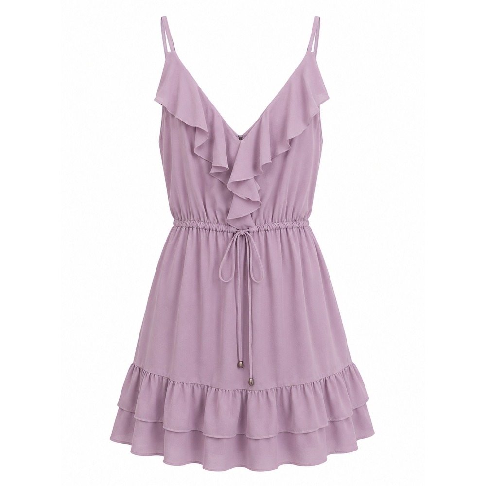 Giana Bini Womens V-Neck Ruffle Dress Sleeveless Drawstring Waist Lavendar S